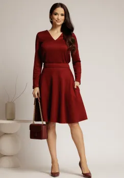 Fusta DY Fashion bordo scurta din tricot cu buzunare imagine