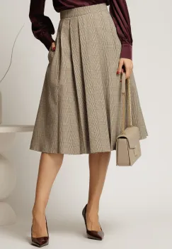 Fusta DY Fashion clos cu carouri bleu si bej cu pliuri imagine