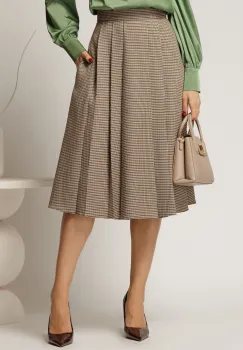 Fusta DY Fashion clos cu carouri negru maro cu pliuri imagine