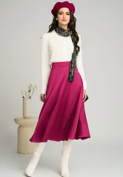 Fusta DY Fashion eleganta midi din satin fucsia imagine