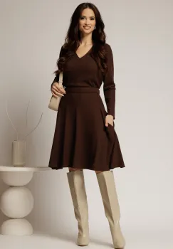 Fusta DY Fashion maro scurta din tricot cu buzunare imagine