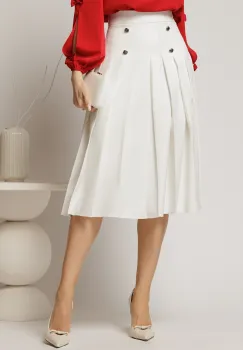 Fusta DY Fashion midi alba cu pliuri si nasturi decorativi imagine