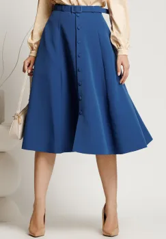 Fusta DY Fashion midi albastra cu nasturi si curea in talie imagine