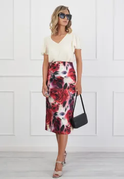 Fusta DY Fashion midi cu trandafiri rosii imagine