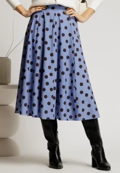 Fusta DY Fashion midi din voal plin bleu cu buline imagine