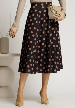 Fusta DY Fashion midi din voal plin negru cu buline imagine