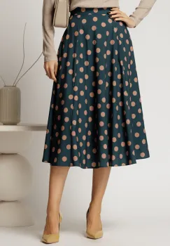 Fusta DY Fashion midi din voal plin turcoaz cu buline imagine