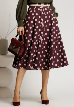 Fusta DY Fashion midi magenta cu buline si fundite in contrast imagine