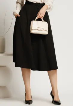 Fusta DY Fashion midi neagra cu nasturi si curea in talie imagine