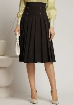 Fusta DY Fashion midi neagra cu pliuri si nasturi decorativi imagine