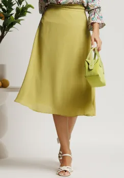 Fusta DY Fashion midi verde lime din triplu voal in clos cu cordon impletit imagine