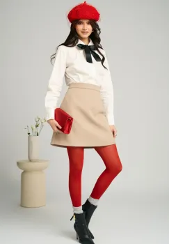 Fusta DY Fashion office scurta din stofa bej imagine