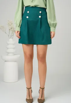Fusta DY Fashion scurta office din jerse verde cu nasturi imagine