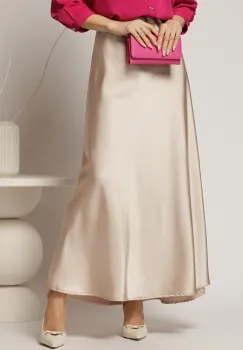 Fusta lunga bej din satin imagine