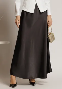 Fusta lunga neagra din satin imagine