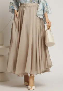 Fusta midi bej clos din tencel casual eleganta imagine