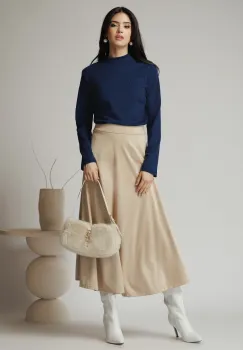 Fusta midi din catifea ivory imagine