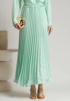 Fusta midi din satin verde mint cu pliuri imagine