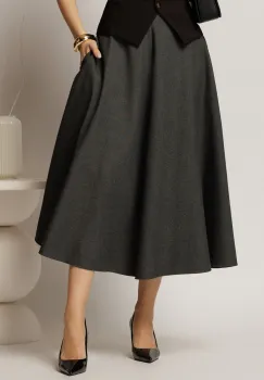 Fusta midi gri croi clos office imagine