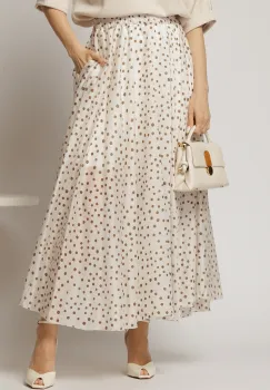 Fusta midi ivoar cu buline clos din tencel casual eleganta imagine