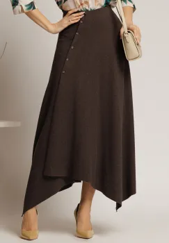 Fusta midi maro din tricot cu nasturi decorativi si amestec de viscoza imagine