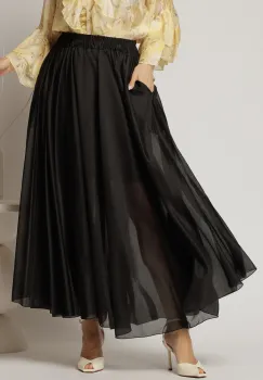 Fusta midi neagra clos din tencel casual eleganta imagine