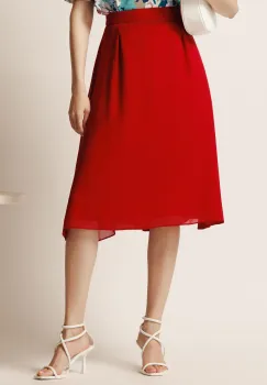 Fusta midi rosie din voal in clos imagine