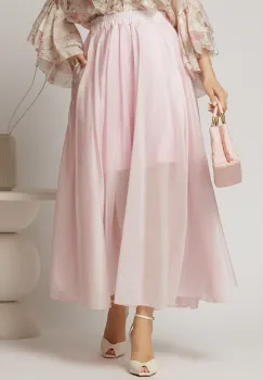 Fusta midi roz clos din tencel casual eleganta imagine