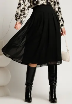 Fusta neagra eleganta din voal cu pliuri imagine