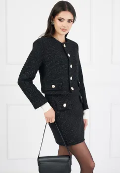 Fusta Simina neagra din tweed cu insertii din fir lurex imagine