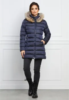 Geaca bleumarin cu blanita naturala la gluga imagine