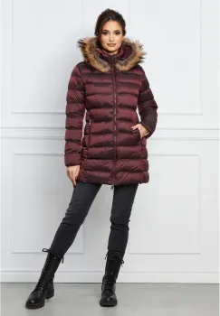 Geaca bordo cu blanita naturala la gluga imagine