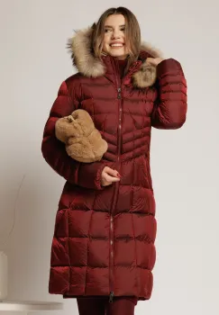 Geaca dama midi bordo cu gluga detsabila cu blanita imagine