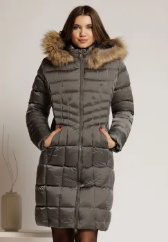 Geaca dama midi gri cu gluga detsabila cu blanita imagine