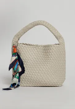 Geanta ivoar din piele ecologica impletita accesorizata cu esarfa imagine