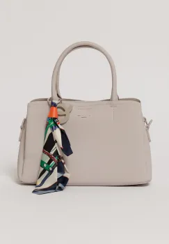 Geanta lila cu esarfa decorativa multicolora imagine