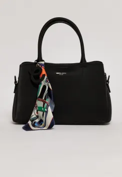 Geanta neagra cu esarfa decorativa multicolora imagine