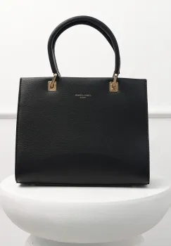 Geanta neagra office patrata din piele ecologica cu maner dublu imagine