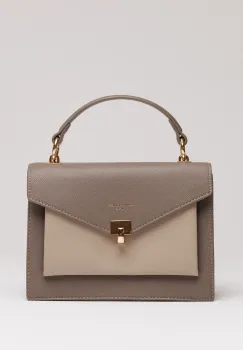 Geanta office mica din piele ecologica gri cu beige imagine