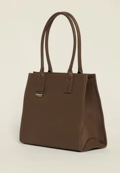 Geanta taupe office cu detaliu argintiu imagine