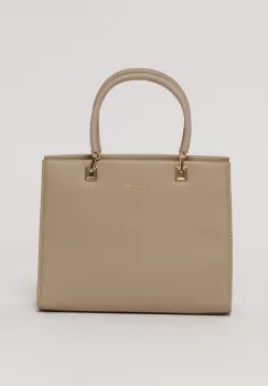 Geanta taupe office patrata din piele ecologica cu maner dublu imagine