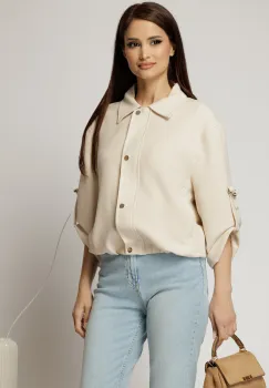 Jacheta bej bomber cu elastic la talie si maneci trei sferturi imagine