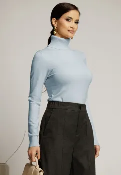 Maleta bleu din tricot cu guler intors imagine