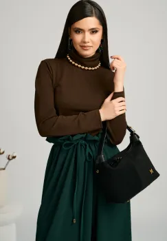 Maleta casual din viscoza maro cu guler inalt imagine