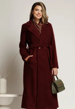 Palton bordo din bucle cu croi drept si cordon in talie imagine