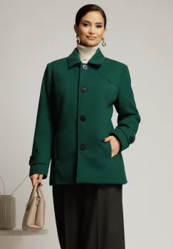 Palton dama scurt verde din lana imagine