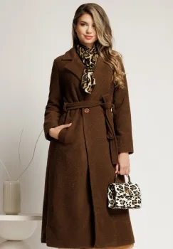 Palton maro din bucle cu croi drept si cordon in talie imagine
