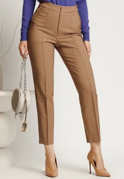 Pantalon bej din stofa cu croi conic imagine