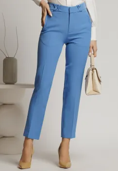 Pantalon DY Fashion albastru cu croi conic si gaici impletite imagine