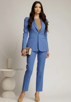 Pantalon DY Fashion albastru cu croi conic si inchidere cu copca imagine